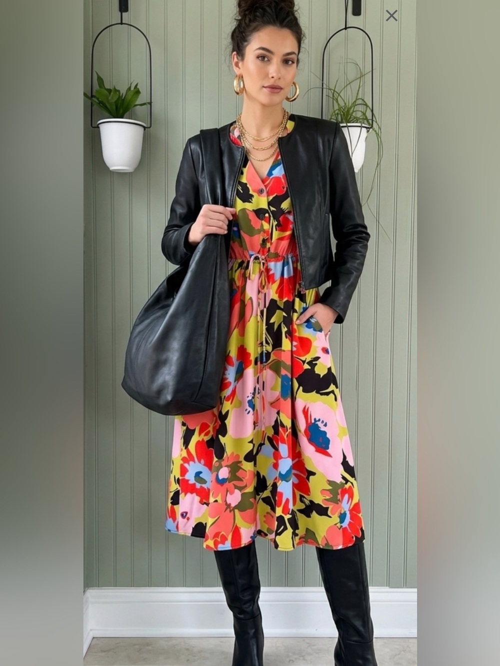 Studio One New York Short Sleeve Floral Midi Fit + Flare Dress - MEDIUM EUC